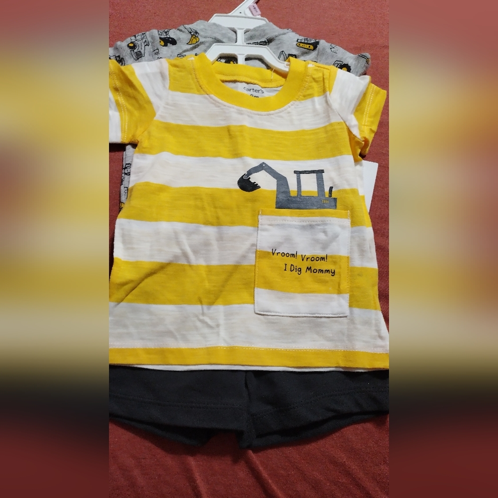 Carters Tonka truck 3 piece short set Summer Vacation Vroo vroom I Dig my mommy